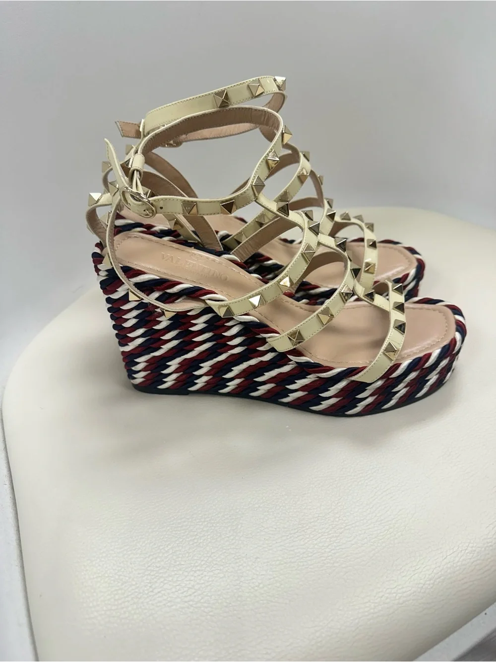 Valentino Garavani Rockstud Braided Rope Platform Wedge Sandals Size 37